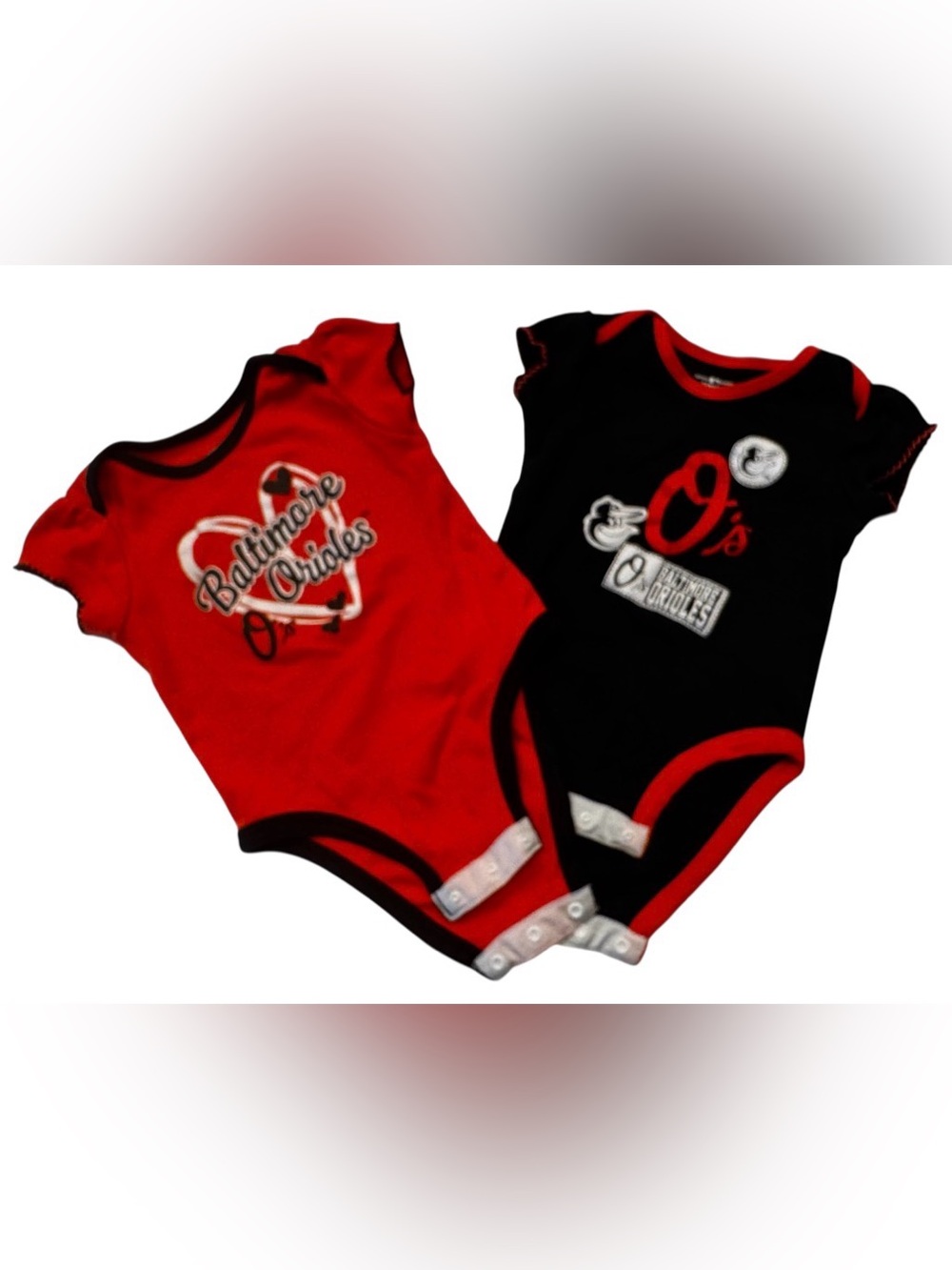Pair of 12M Baltimore Orioles Baby Onesies Team Athletics General Merchandise